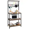 106407-66ff01.webp 67" Rustic Brown Wooden Kitchen Bakers Rack with Storage Shelves & Hooks