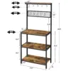 106407-8ff0cd.webp 67" Rustic Brown Wooden Kitchen Bakers Rack with Storage Shelves & Hooks