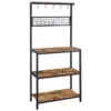106407-d686e1.webp 67" Rustic Brown Wooden Kitchen Bakers Rack with Storage Shelves & Hooks