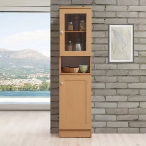 106408-51ca36.webp Slim Tall Storage Cabinet with Open Shelf & Enclosed Space for Kitchen and Living Room