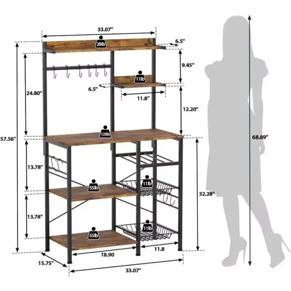 106447-c43b46.webp 5-Tier Kitchen Baker's Rack with Wire Baskets and Wine Storage