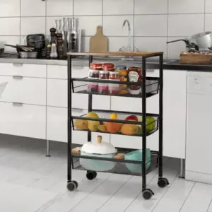 106450-c6defa.webp 4-Tier Rolling Kitchen Storage Cart with Wooden Shelves & Lockable Wheels