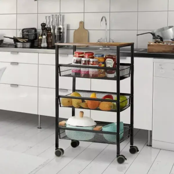 106450-c6defa.webp 4-Tier Rolling Kitchen Storage Cart with Wooden Shelves & Lockable Wheels