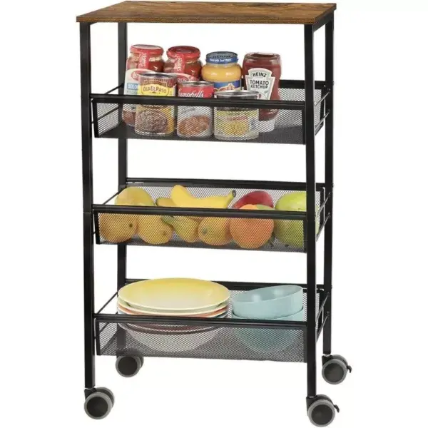 106450-d5d722.webp 4-Tier Rolling Kitchen Storage Cart with Wooden Shelves & Lockable Wheels