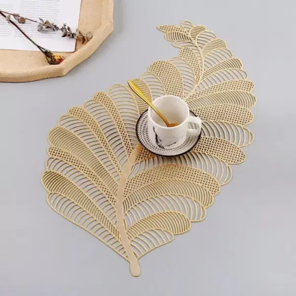 106794-40e0b6.webp Elegant Nordic Leaf Design PVC Placemat - Water Resistant, Non-slip Kitchen Table Mat