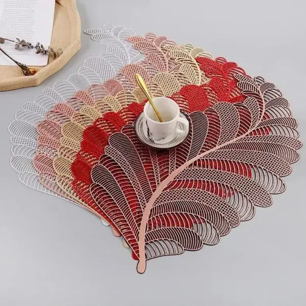 106794-838a93.webp Elegant Nordic Leaf Design PVC Placemat - Water Resistant, Non-slip Kitchen Table Mat