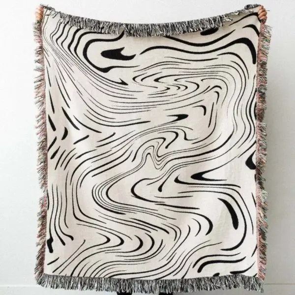 107052-339b3e.webp Luxurious Black Water Waves Cotton Tapestry Blanket for Home and Travel