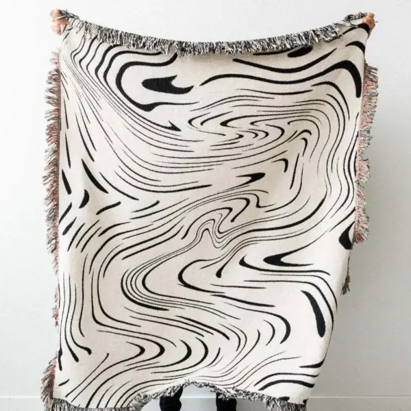 107052-c9b5c7.webp Luxurious Black Water Waves Cotton Tapestry Blanket for Home and Travel