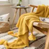 107120-1cb628.webp Mustard Yellow Luxury Knit Throw Blanket with PomPom Tassels