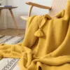 107120-c8c049.webp Mustard Yellow Luxury Knit Throw Blanket with PomPom Tassels