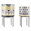 Mid-Century Modern Round Ceramic Planters with Metal Stand