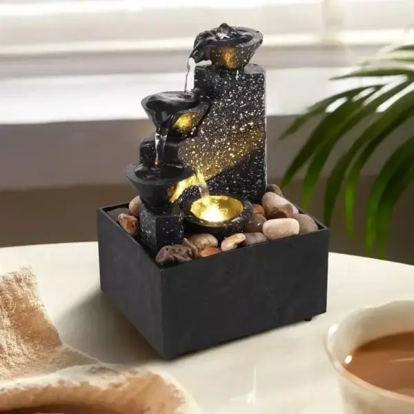 107852-6008c2.webp Tranquil Tabletop Waterfall Fountain with Soft LED Lights and Natural Ambience