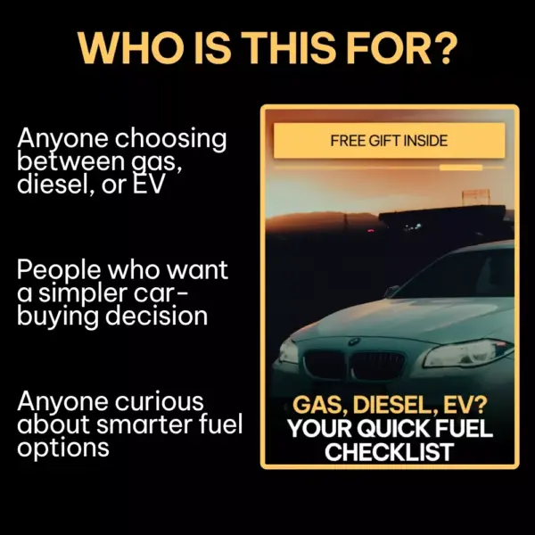 111005-f3fbdc.webp Gas, Diesel, EV? Your Quick Fuel Checklist | Car Fuel Comparison Guide, Gasoline Diesel Hybrid EV Decision Tool, Digital Download for Smart Vehicle Buyers